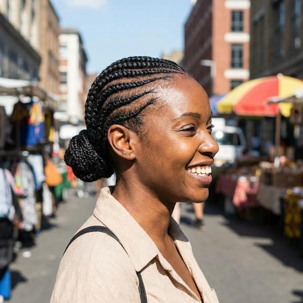 Feed-in cornrows with design - professional braider Raleigh area